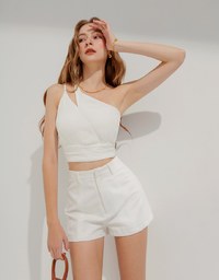 One-Shoulder Shirred Hemline Tank Top (With Padding)