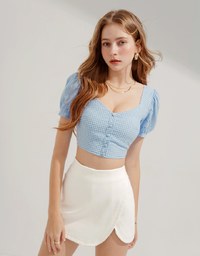 Puff-Sleeve Checked Top