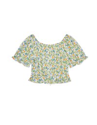 Puff-Sleeve Floral Cropped Top