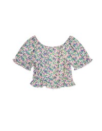 Puff-Sleeve Floral Cropped Top