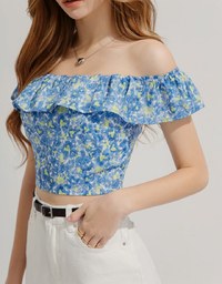 2WAY Flat Lotus Leaf Floral Top (With Padding)