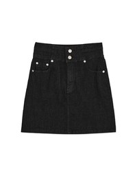 Stitched Double ButtonHigh Waisted Denim Jeans Skirt
