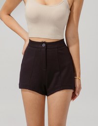 High Waisted Plain Elastic Shorts