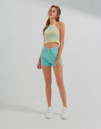 Distressed Hem High Waisted Denim Jeans Shorts