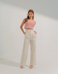 Smooth Pleated Straight-Leg Pants