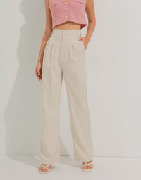 Smooth Pleated Straight-Leg Pants