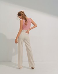 Smooth Pleated Straight-Leg Pants