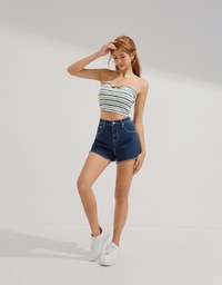 Distressed Hem Denim Jeans Shorts