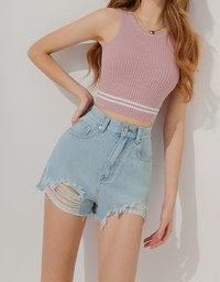 Distressed Hem Denim Jeans Shorts