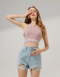 Distressed Hem Denim Jeans Shorts