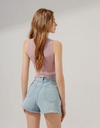 Distressed Hem Denim Jeans Shorts
