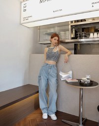 Straight-Leg Cargo Denim Jeans Pants
