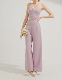 Floral Tweed Pleated Wide Trousers