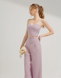 Floral Tweed Pleated Wide Trousers