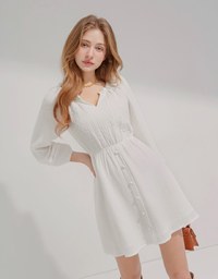 2Way Lace Button Mini Dress