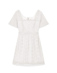 Square Neck Embroidered Lace Mini Dress