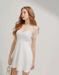 Sheer Stitching Lace Short-Sleeved Dress
