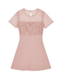 Sheer Stitching Lace Short-Sleeved Dress