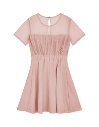 Sheer Stitching Lace Short-Sleeved Dress