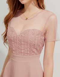 Sheer Stitching Lace Short-Sleeved Dress