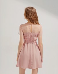 Sheer Stitching Lace Short-Sleeved Dress