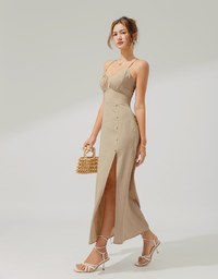 Wrinkle Waist Slit Maxi Long Dress (With Padding)