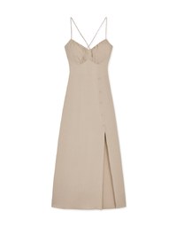 Wrinkle Waist Slit Maxi Long Dress (With Padding)