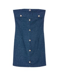 Buttoned Elastic Denim Jeans Mini Dress (With Padding)