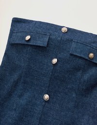 Buttoned Elastic Denim Jeans Mini Dress (With Padding)