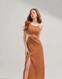 Waist Tie Hollow Maxi Long Dress (with padding)