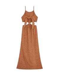 Waist Tie Hollow Maxi Long Dress (with padding)