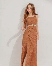 Waist Tie Hollow Maxi Long Dress (with padding)