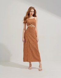 Waist Tie Hollow Maxi Long Dress (with padding)