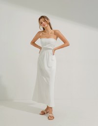 Cinched Waist Slit Maxi Tube Dress