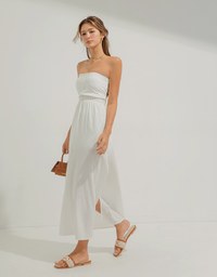Cinched Waist Slit Maxi Tube Dress