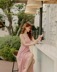 Cinched Waist Slit Maxi Tube Dress