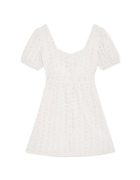Embroidered Lace With Puffed Sleeves Mini Dress(With Padding)