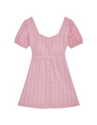 Embroidered Lace With Puffed Sleeves Mini Dress(With Padding)