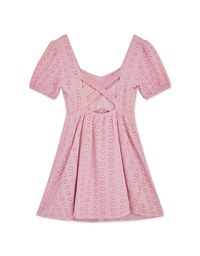 Embroidered Lace With Puffed Sleeves Mini Dress(With Padding)