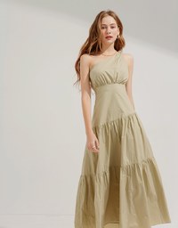One Shoulder Bra Padded Maxi Long Dress (With Padding)