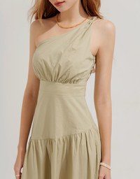 One Shoulder Bra Padded Maxi Long Dress (With Padding)