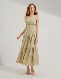 One Shoulder Bra Padded Maxi Long Dress (With Padding)