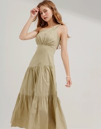 One Shoulder Bra Padded Maxi Long Dress (With Padding)