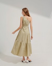 One Shoulder Bra Padded Maxi Long Dress (With Padding)