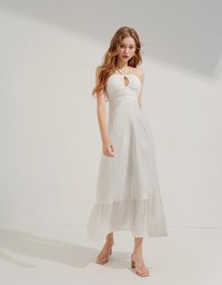 Wood Ring Embroidered Maxi Long Dress (With Padding)