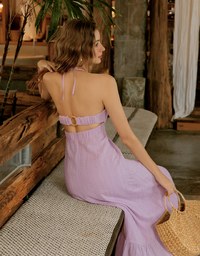 Wood Ring Embroidered Maxi Long Dress (With Padding)