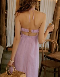 Wood Ring Embroidered Maxi Long Dress (With Padding)