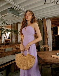 Wood Ring Embroidered Maxi Long Dress (With Padding)