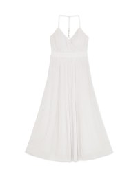 Gold Button Low-Cut Pleated Maxi Long Dress (With Padding)