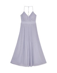Gold Button Low-Cut Pleated Maxi Long Dress (With Padding)